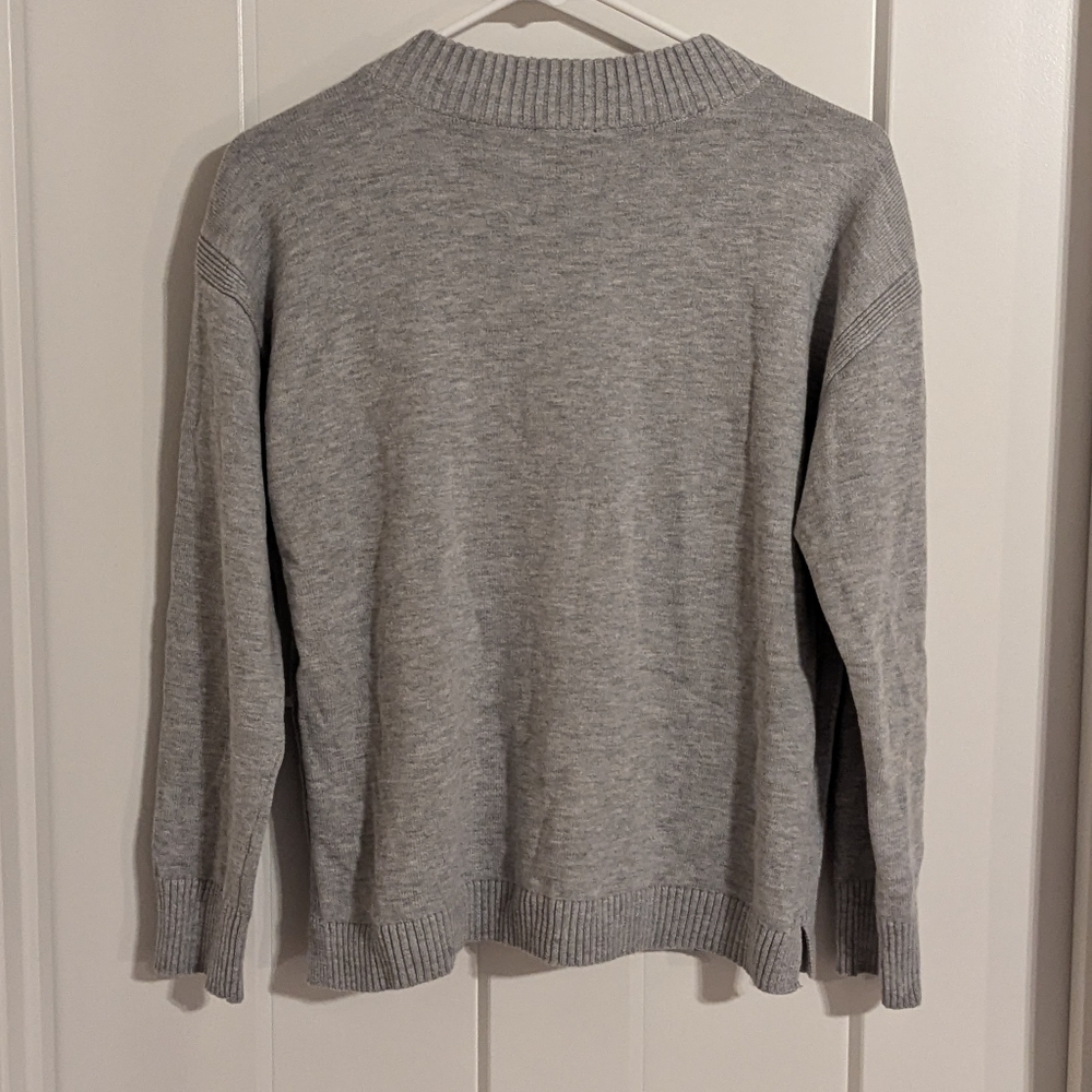 Talbots Je T'aime Heart Mockneck Grey Sweater with Gold Button Detail sz Mp - Picture 6 of 6